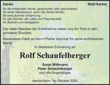 Traueranzeige von Rolf Schaufelberger von Heidenheimer Zeitung