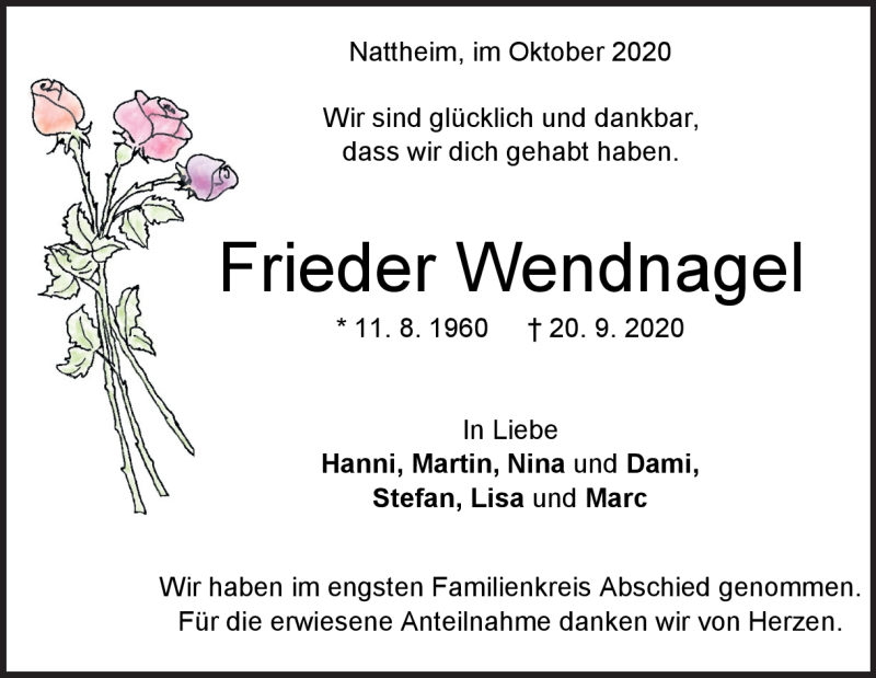  Traueranzeige für Frieder Wendnagel vom 07.10.2020 aus Heidenheimer Zeitung