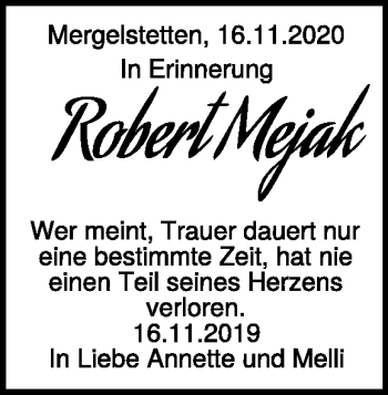Traueranzeige von Robert Mejak von Heidenheimer Zeitung