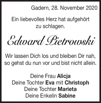 Traueranzeige von Edward Pietrowski von Heidenheimer Zeitung