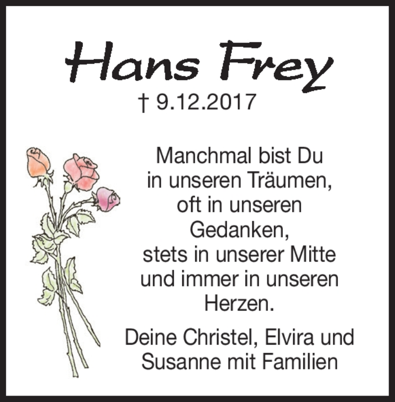  Traueranzeige für Hans Frey vom 09.12.2020 aus Heidenheimer Zeitung