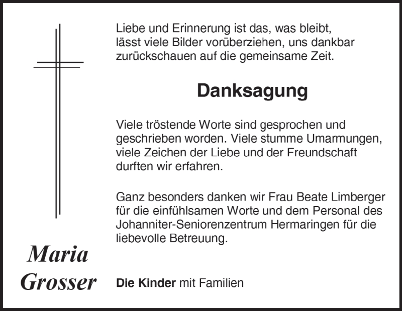  Traueranzeige für Maria Grosser vom 07.12.2020 aus Heidenheimer Zeitung