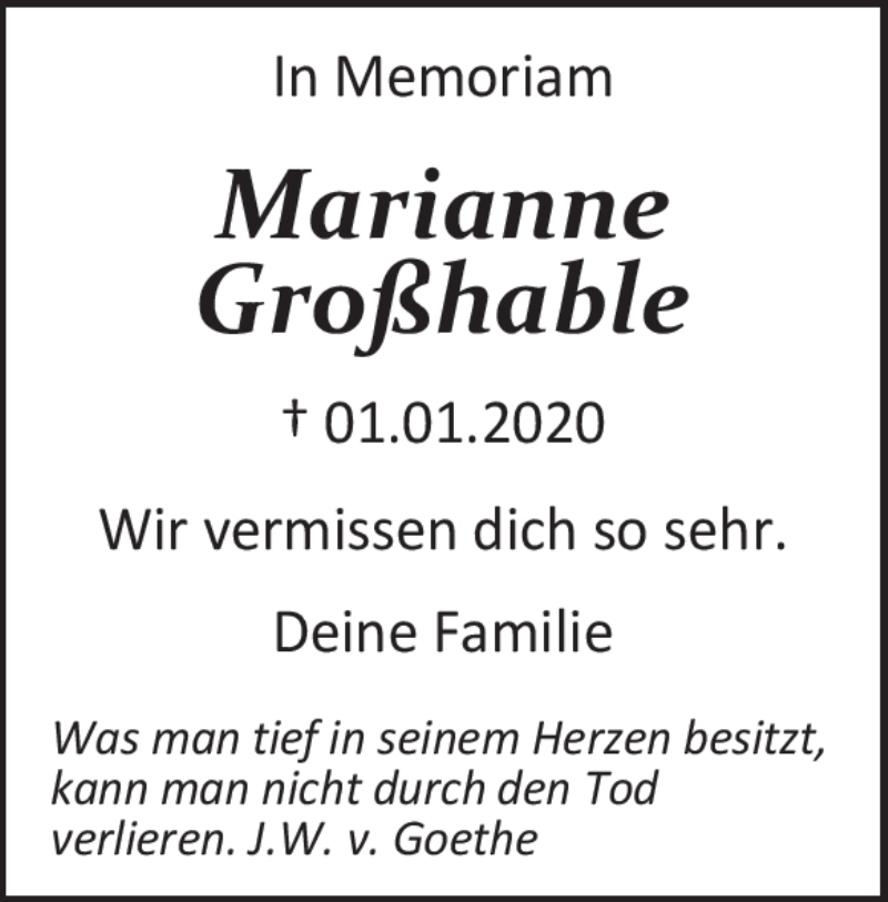  Traueranzeige für Marianne Großhable vom 31.12.2020 aus Heidenheimer Zeitung