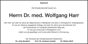 Traueranzeige von Wolfgang Harr von Heidenheimer Zeitung
