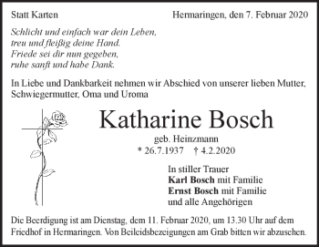 Traueranzeige von Katharine Bosch von Heidenheimer Zeitung