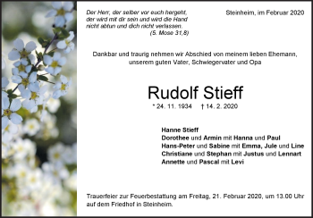 Traueranzeige von Rudolf Stieff von Heidenheimer Zeitung