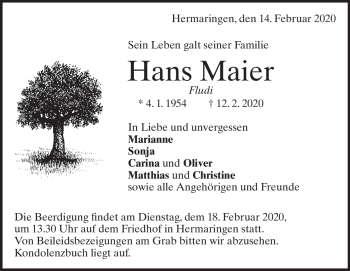 Traueranzeige von Hans Maier von Heidenheimer Zeitung