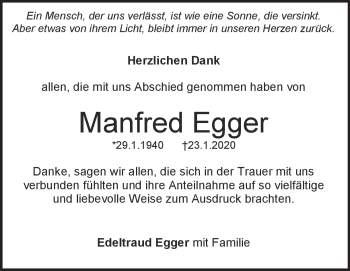 Traueranzeige von Manfred Egger von Heidenheimer Zeitung