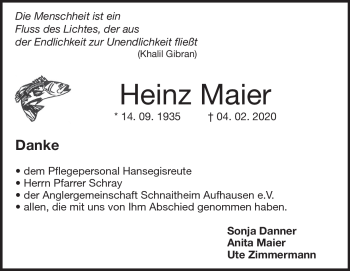 Traueranzeige von Heinz Maier von Heidenheimer Zeitung