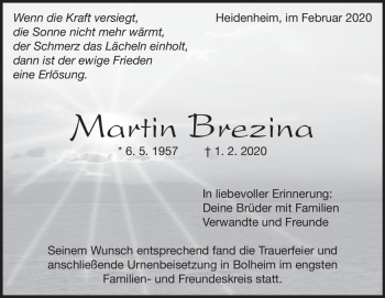 Traueranzeige von Martin Brezina von Heidenheimer Zeitung