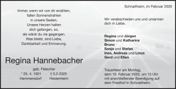 Traueranzeige von Regina Hannebacher von Heidenheimer Zeitung