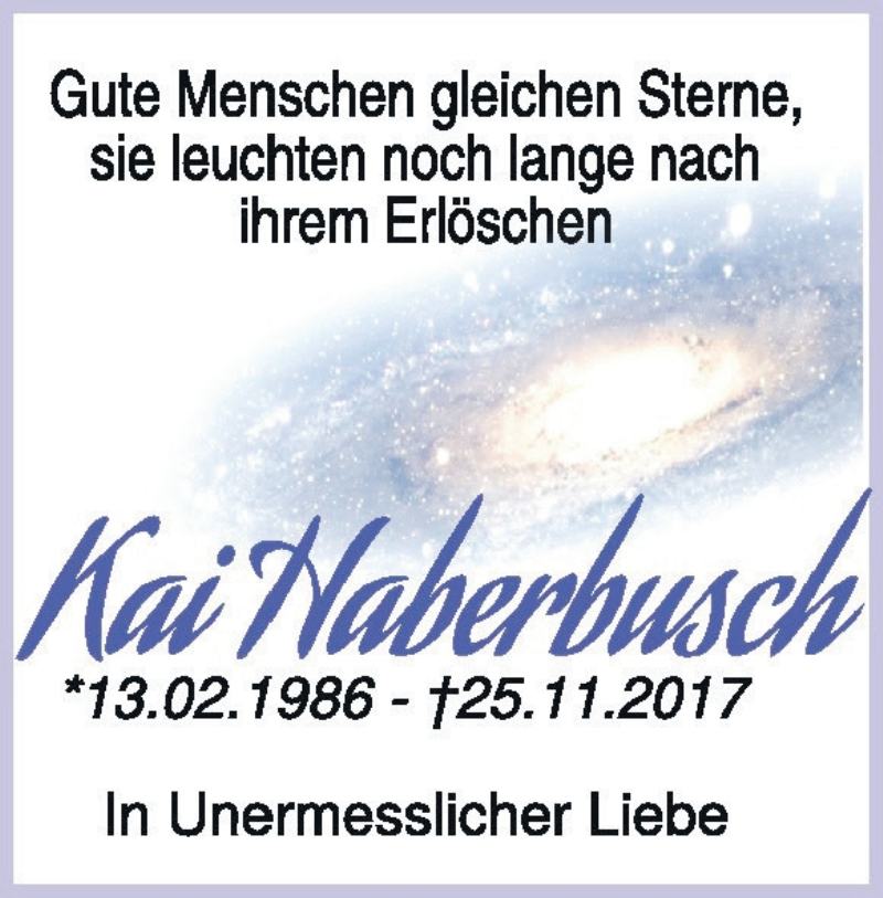  Traueranzeige für Kai Haberbusch vom 13.02.2020 aus Heidenheimer Zeitung