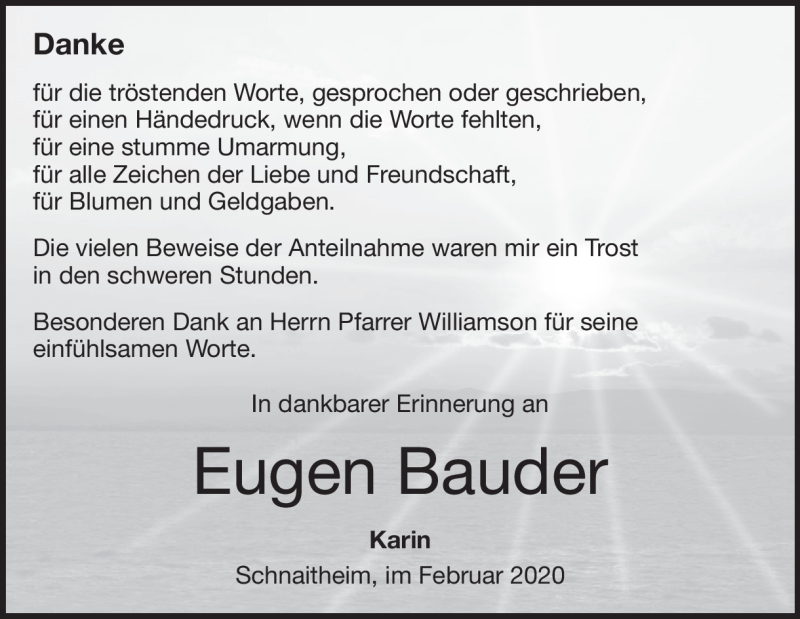  Traueranzeige für Eugen Bauder vom 12.02.2020 aus Heidenheimer Zeitung