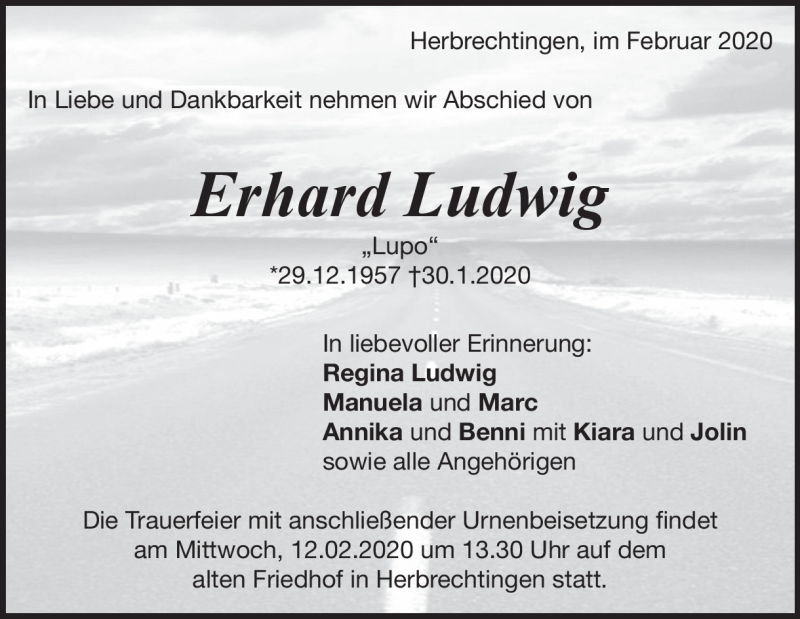  Traueranzeige für Erhard Ludwig vom 08.02.2020 aus Heidenheimer Zeitung