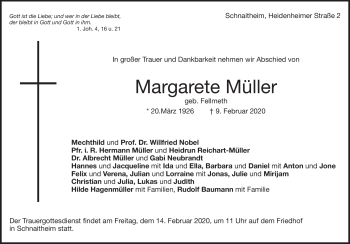 Traueranzeige von Margarete Müller von Heidenheimer Zeitung