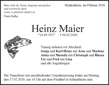 Traueranzeige von Heinz Maier von Heidenheimer Zeitung