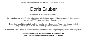 Traueranzeige von Doris Gruber von Heidenheimer Zeitung