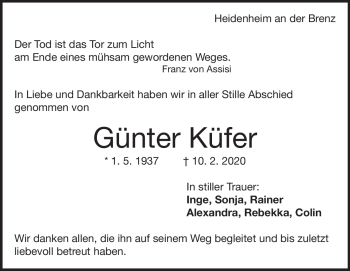 Traueranzeige von Günter Küfer von Heidenheimer Zeitung