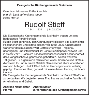 Traueranzeige von Rudolf Stieff von Heidenheimer Zeitung