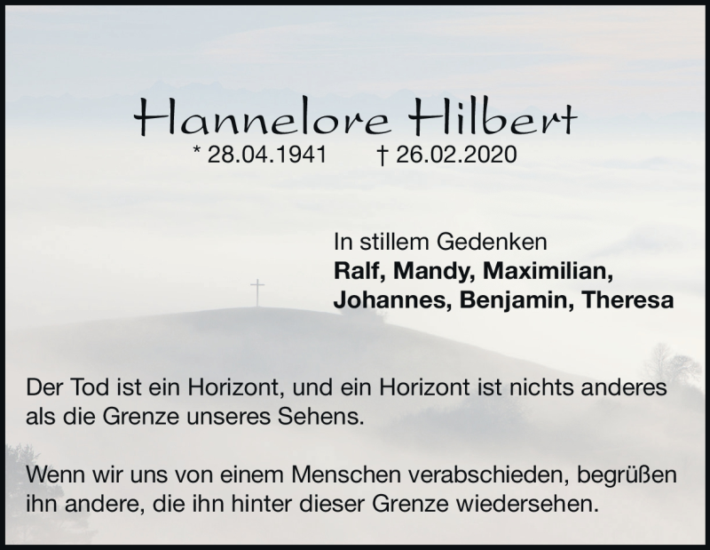  Traueranzeige für Hannelore Hilbert vom 28.02.2020 aus Heidenheimer Zeitung