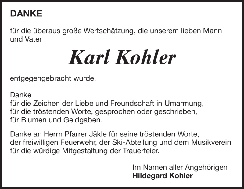  Traueranzeige für Karl Kohler vom 28.02.2020 aus Heidenheimer Zeitung
