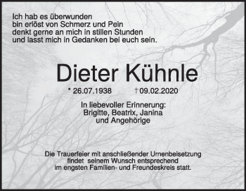 Traueranzeige von Dieter Kühnle von Heidenheimer Zeitung