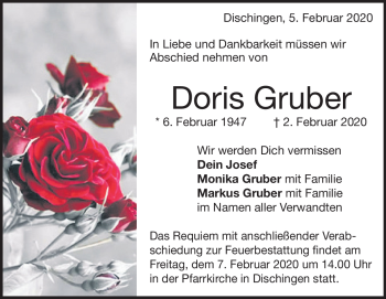 Traueranzeige von Doris Gruber von Heidenheimer Zeitung