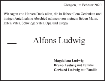Traueranzeige von Alfons Ludwig von Heidenheimer Zeitung