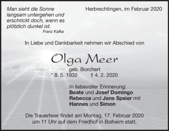 Traueranzeige von Olga Meer von Heidenheimer Zeitung