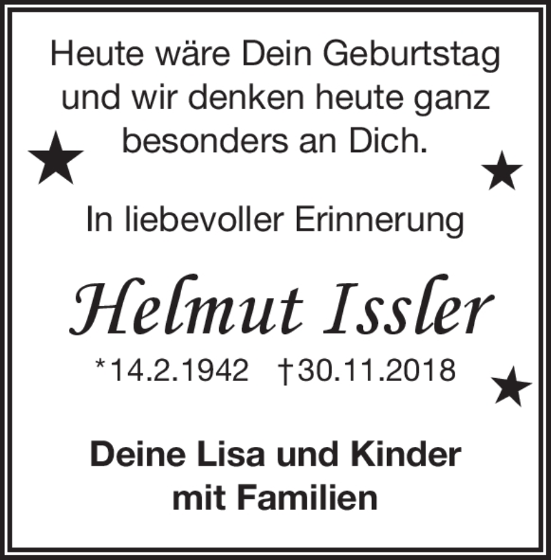  Traueranzeige für Helmut Issler vom 14.02.2020 aus Heidenheimer Zeitung