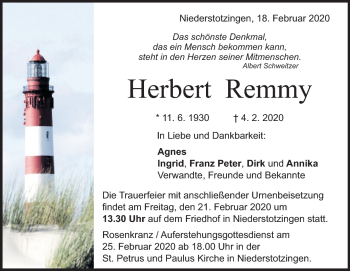Traueranzeige von Herbert Remmy von Heidenheimer Zeitung