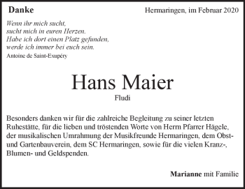 Traueranzeige von Hans Maier von Heidenheimer Zeitung
