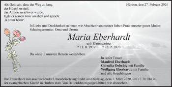 Traueranzeige von Maria Eberhardt von Heidenheimer Zeitung
