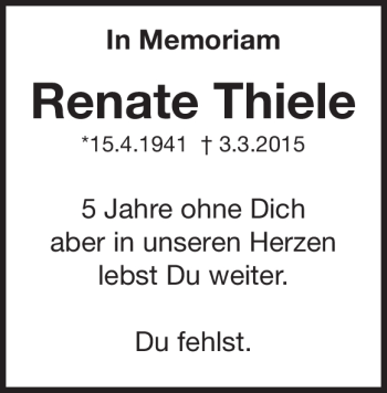 Traueranzeige von Renate Thiele von Heidenheimer Zeitung