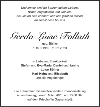 Traueranzeige von Gerda Follath von Heidenheimer Zeitung