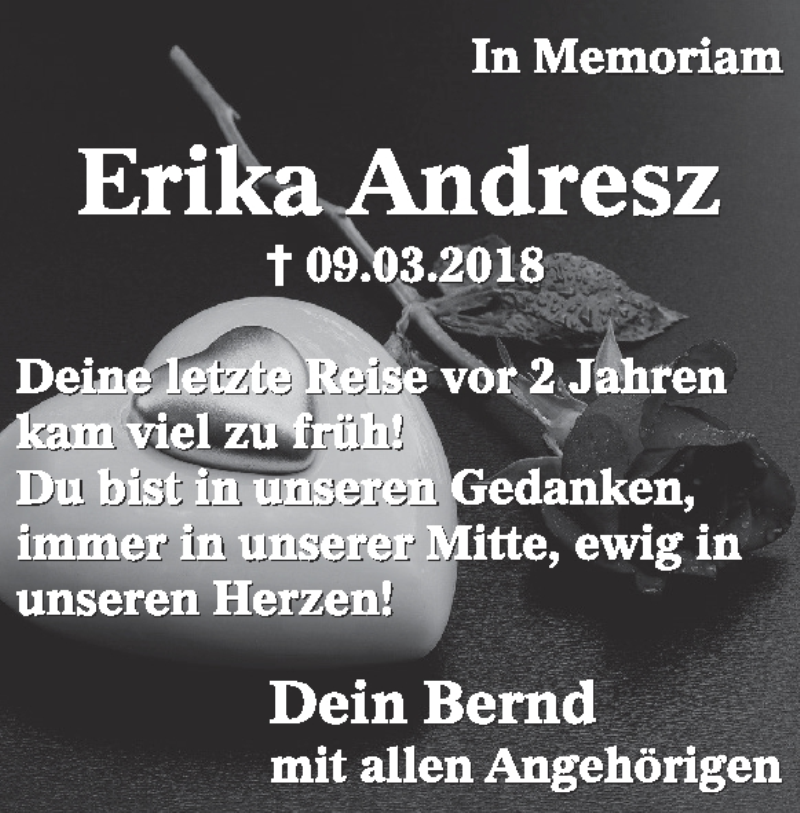  Traueranzeige für Erika Andresz vom 09.03.2020 aus Heidenheimer Zeitung