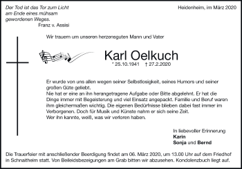 Traueranzeige von Karl Oelkuch 
