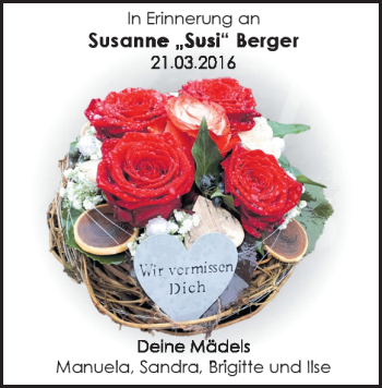 Traueranzeige von Susanne Berger von Heidenheimer Zeitung