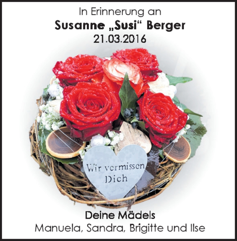  Traueranzeige für Susanne Berger vom 21.03.2020 aus Heidenheimer Zeitung