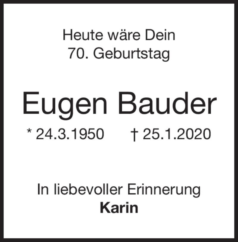  Traueranzeige für Eugen Bauder vom 24.03.2020 aus Heidenheimer Zeitung