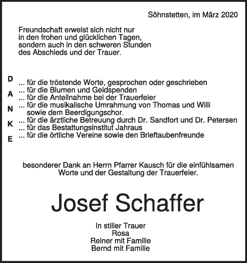  Traueranzeige für Josef Schaffer vom 24.03.2020 aus Heidenheimer Zeitung