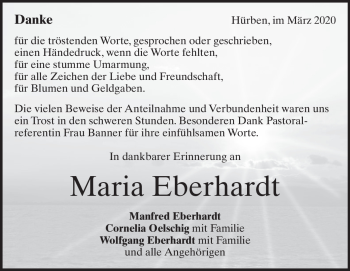 Traueranzeige von Maria Eberhardt von Heidenheimer Zeitung