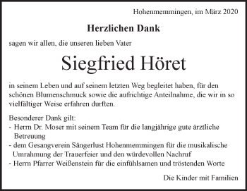 Traueranzeige von Siegfried Höret von Heidenheimer Zeitung