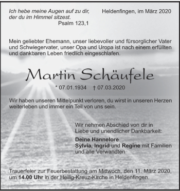 Traueranzeige von Martin Schäufele von Heidenheimer Zeitung