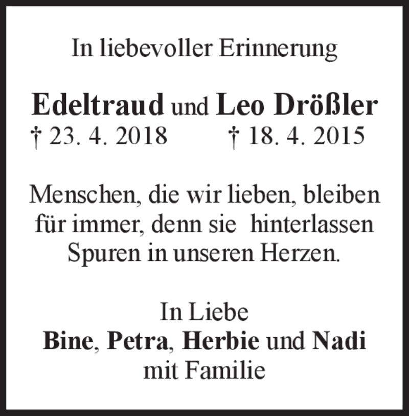  Traueranzeige für Edeltraud Drößler vom 23.04.2020 aus Heidenheimer Zeitung