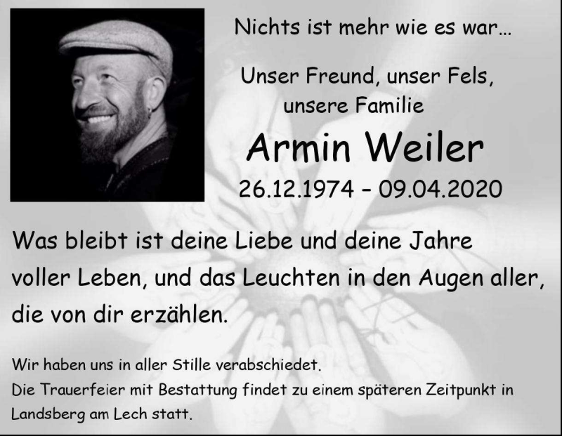  Traueranzeige für Armin Weiler vom 22.04.2020 aus Heidenheimer Zeitung