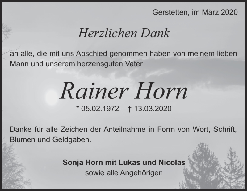  Traueranzeige für Rainer Horn vom 09.04.2020 aus Heidenheimer Zeitung
