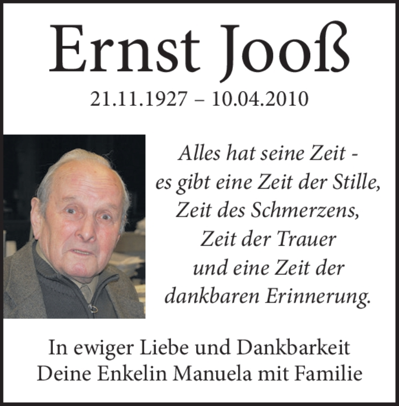  Traueranzeige für Ernst Jooß vom 11.04.2020 aus Heidenheimer Zeitung