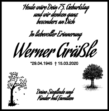 Traueranzeige von Werner Gräßle von Heidenheimer Zeitung