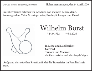 Traueranzeige von Wilhelm Borst von Heidenheimer Zeitung